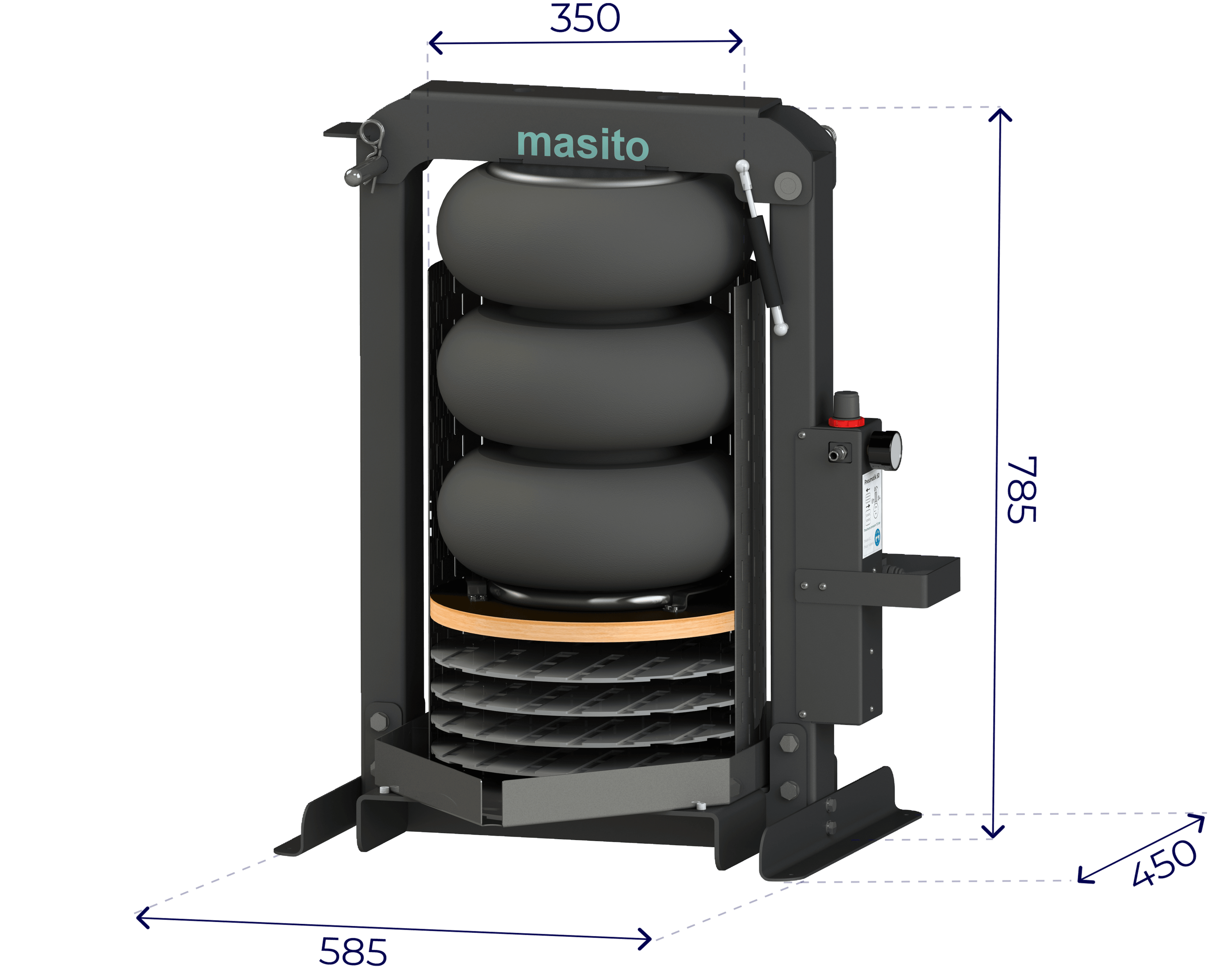 Pneumatische Obstpresse Pneumatik 50 – Dimensionen